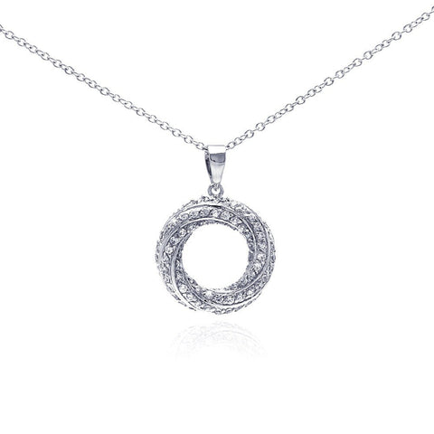 Sterling Silver Rhodium Plated Open Circle CZ Dangling Necklace