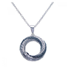 Load image into Gallery viewer, Sterling Silver Necklace with Fancy Paved Black and Clear Czs Open Swirl Circle Pendant