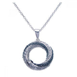 Sterling Silver Necklace with Fancy Paved Black and Clear Czs Open Swirl Circle Pendant