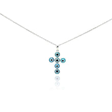 Load image into Gallery viewer, Sterling Silver Necklace with Multi Blue Evil Eye Cross Pendant