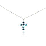 Sterling Silver Necklace with Multi Blue Evil Eye Cross Pendant