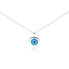 Load image into Gallery viewer, Sterling Silver Necklace with High Polished Blue Evil Eye Heart Pendant
