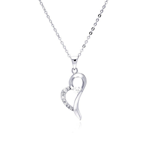 Sterling Silver Necklace with Fancy Heart Shaped Inlaid with Clear Czs Pendant