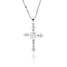 Load image into Gallery viewer, Sterling Silver Rhodium Plated Cross CZ Dangling Necklace