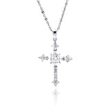 Sterling Silver Rhodium Plated Cross CZ Dangling Necklace