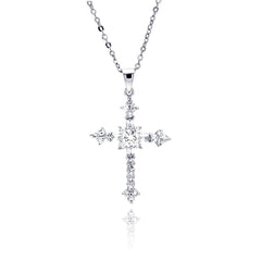 Sterling Silver Rhodium Plated Cross CZ Dangling Necklace