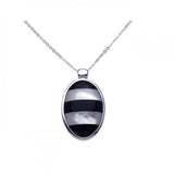 Sterling Silver Necklace with Classy Mother of Pearl with Black Onyx Oval Pendant
