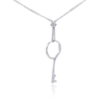 Load image into Gallery viewer, Sterling Silver Necklace with Fancy Loop Key Inlaid with Clear Czs Pendant