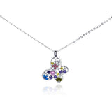 Sterling Silver Necklace with Trendy Butterfly Inlaid with Multi-Color Flower and Czs Pendant