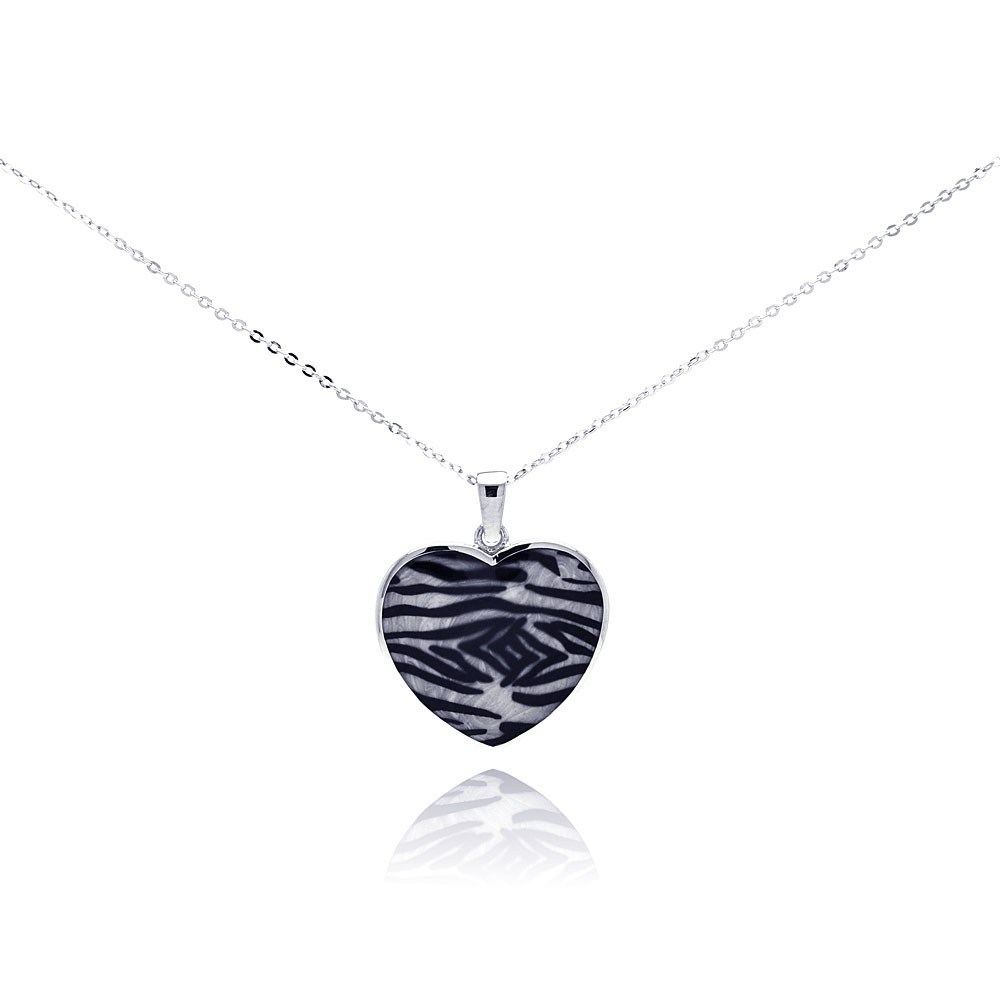 Sterling Silver Necklace with Zebra Print Heart Pendant