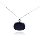 Sterling Silver Necklace with Classy Oval Synthetic Black Quartz Pendant