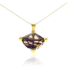 Load image into Gallery viewer, Sterling Silver Necklace with Fancy Synthetic Smoky Quartz Pendant on Gold Plated Setting