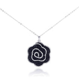 Sterling Silver Necklace with Trendy Rose Covered with Black and Clear Czs Pendant