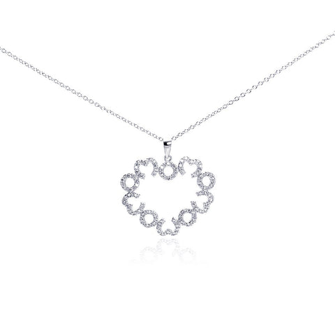 Sterling Silver Necklace with Classy Paved Czs  MOM  Heart Shaped Pendant