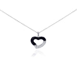 Sterling Silver Necklace with Open Heart Half Black Onyx Half Paved Czs Pendant