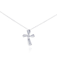 Load image into Gallery viewer, Sterling Silver Rhodium Plated Curvy Cross CZ Necklace