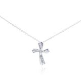 Sterling Silver Rhodium Plated Curvy Cross CZ Necklace