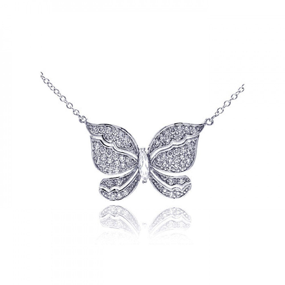 Sterling Silver Necklace with Classy Butterfly Covered with Micro Paved Czs Pendant