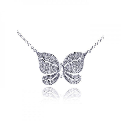 Sterling Silver Necklace with Classy Butterfly Covered with Micro Paved Czs Pendant