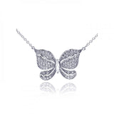 Sterling Silver Necklace with Classy Butterfly Covered with Micro Paved Czs Pendant