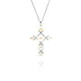 Sterling Silver Rhodium Plated Cross CZ Pearl Necklace