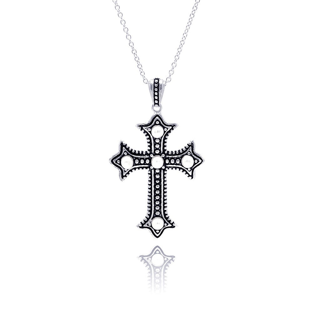 Sterling Silver Black Rhodium Plated Cross CZ Necklace