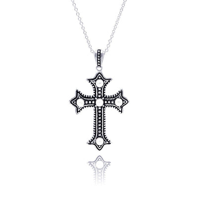 Sterling Silver Black Rhodium Plated Cross CZ Necklace