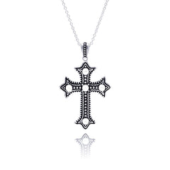 Sterling Silver Black Rhodium Plated Cross CZ Necklace