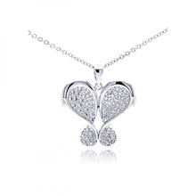 Load image into Gallery viewer, Sterling Silver Necklace with Classy Heart Shaped Butterfly Inlaid with Clear Czs Pendant