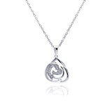 Sterling Silver Necklace with Abstract Heart Design Inlaid with Clear Czs Pendant