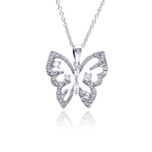 Load image into Gallery viewer, Sterling Silver Necklace with Stylish Open Butterfly Inlaid with Clear Czs Pendant