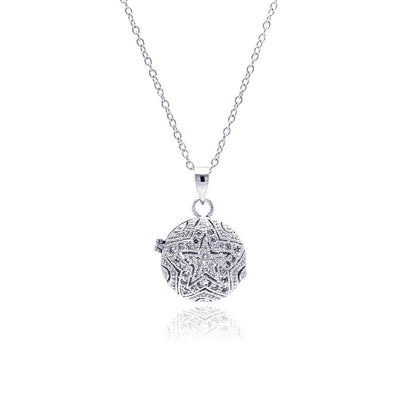 Sterling Silver Necklace with Star Design Covered with Czs Round Locket Pendant