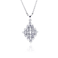 Load image into Gallery viewer, Sterling Silver Necklace with Classy Paved Round and Straight Baguette Clear Cz Diamond Shaped Pendant