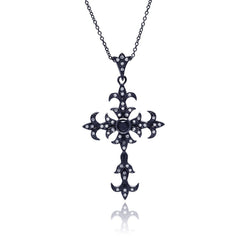 Sterling Silver Black Rhodium Plated Cross CZ Necklace