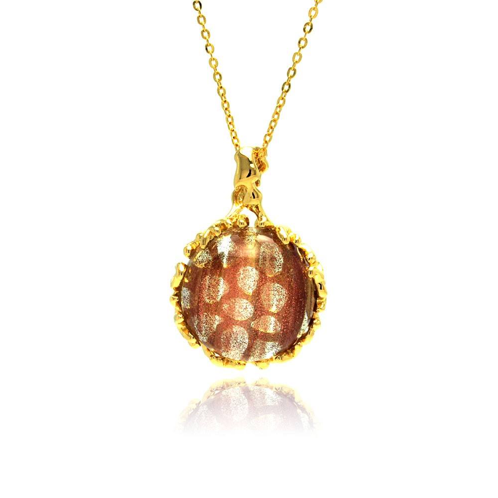 Sterling Silver Gold Plated Necklace with Modish Round Synthetic Champagne Stone Pendant