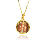 Sterling Silver Gold Plated Necklace with Modish Round Synthetic Champagne Stone Pendant