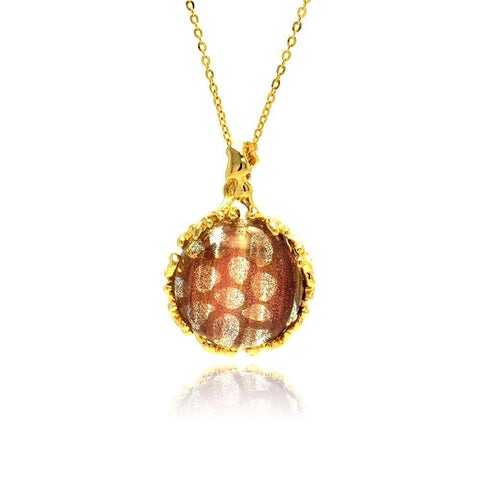 Sterling Silver Gold Plated Necklace with Modish Round Synthetic Champagne Stone Pendant