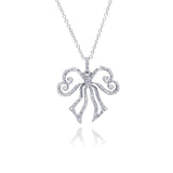 Sterling Silver Necklace with Trendy Paved Czs Ribbon Pendant