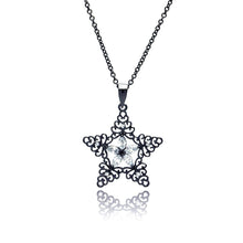 Load image into Gallery viewer, Sterling Silver Black Rhodium Plated Necklace with Filigree Star Inlaid with Clear Czs Pendant