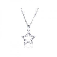 Load image into Gallery viewer, Sterling Silver Encklace with Fancy Open Star Set with Baguette and Round Clear Czs Pendant