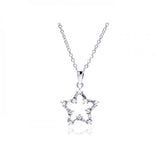 Sterling Silver Encklace with Fancy Open Star Set with Baguette and Round Clear Czs Pendant