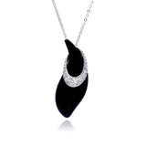 Sterling Silver Necklace with Fancy Paved Czs Oval Ring with Black Onyx Leech Pendant