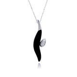 Sterling Silver Necklace with Fancy Black Onyx Pendant with Paved Clear Czs