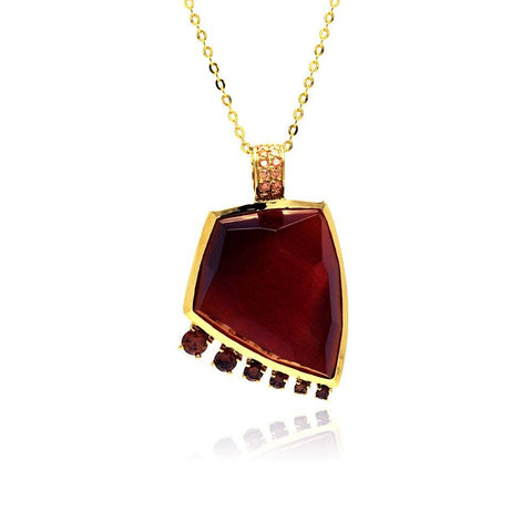 Sterling Silver Gold Plated Necklace with Tribal Style Pendant Fancy Cut Red Stone with Graduated Round Garnet Czs