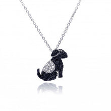 Load image into Gallery viewer, Sterling Silver Necklace with Two-Toned Paved Black and Clear Czs Sitting Dog Pendant