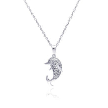 Load image into Gallery viewer, Sterling Silver Necklace with Fancy Paved Czs Dolphin Pendant