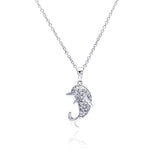 Sterling Silver Necklace with Fancy Paved Czs Dolphin Pendant