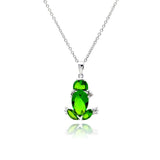 Sterling Silver Necklace with Frog Solitaire Prong Set with Green Cz Pendant