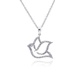 Sterling Silve Necklace with Trendy Open Paved Czs Dove Pendant