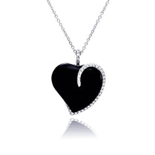 Load image into Gallery viewer, Sterling Silver Necklace with Fancy Black Onyx Heart Inlaid with Clear Czs Pendant